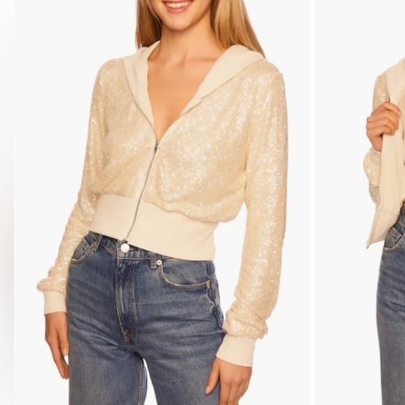 Susana Monaco Cream Sequin Full Zip NWT Women’s Small - Picture 5 of 6